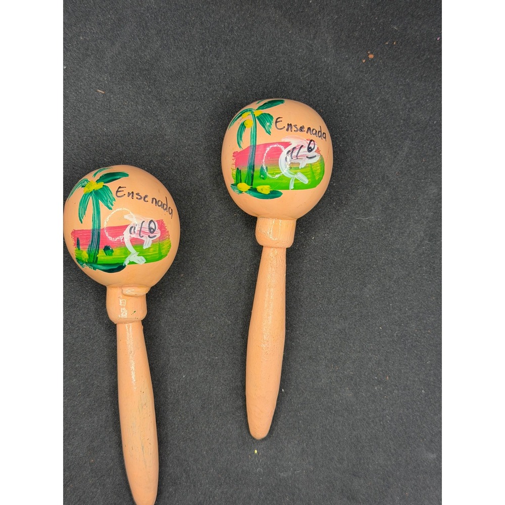 Unbranded Maracas Unisex OS Peach‎ Excellent Hand Painted Ensenada Wood Pair